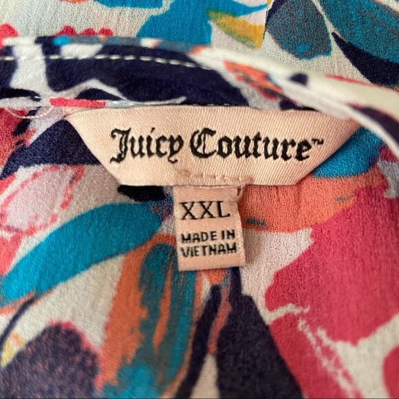 Juicy Couture Floral Print Flounce Short Sleeve Blouse Women's Size XXL - Picture 9 of 11
